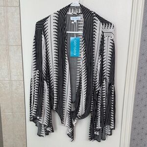 Sensea Black & Ivory Striped Draped Cardigan